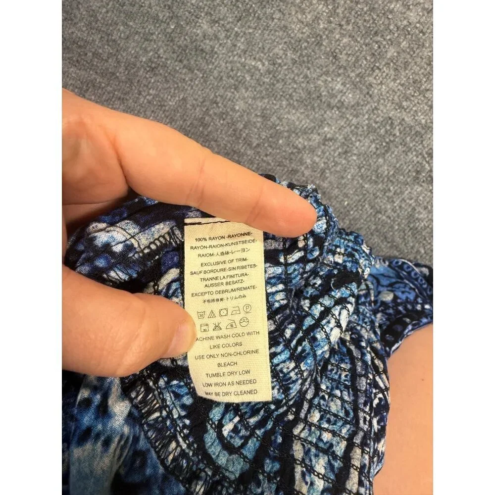 Free People Women's Blue Wild & Free Smocked V Neck Long Sleeve Boho Y2K Size L